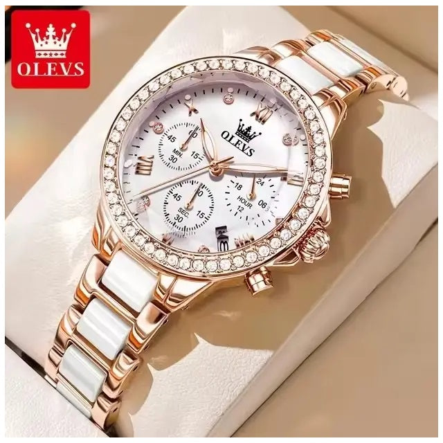 Reloj de Mujer Multifuncional Correa de Acero Inoxidable con Cerámica