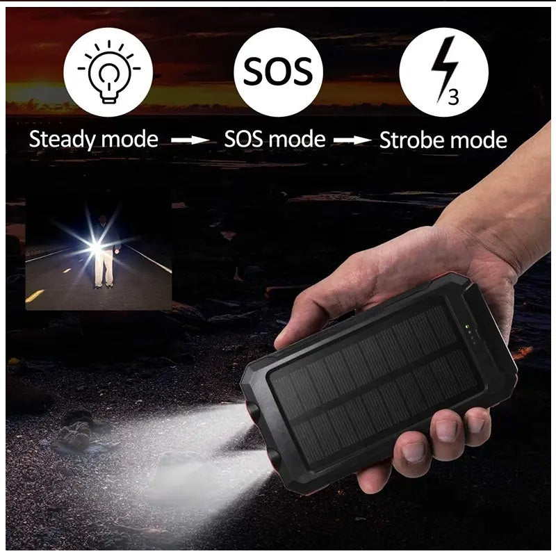 Cargador Solar Portátil 20000mAh Linterna a Prueba de Agua y polvo