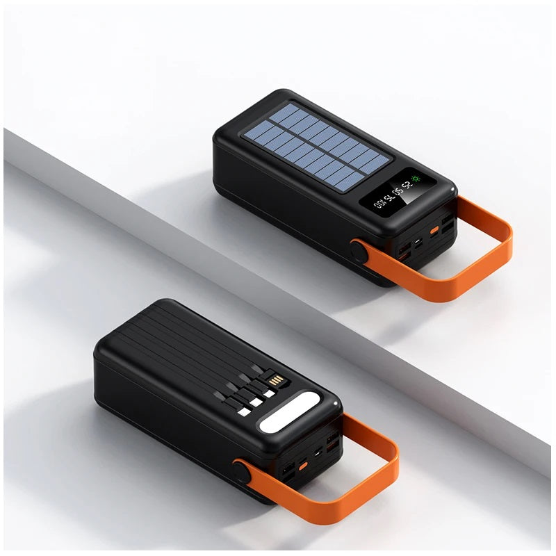 Batería Portátil Power Bank Solar 40000mAh Cables Integrados Luz LED