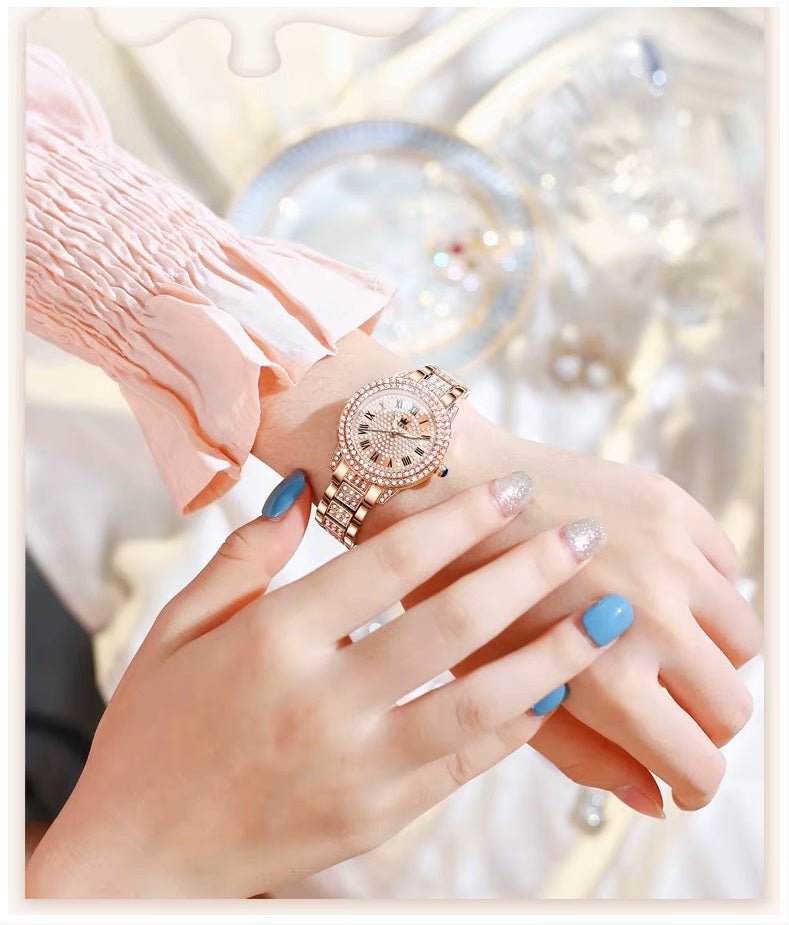 Reloj de Pulsera Elegante para Mujer con Cristales Incrustados, Acero Inoxidable, Movimiento Cuarzo y Resistencia al Agua 3ATM – Ideal para Uso Diario, Oficina y Eventos