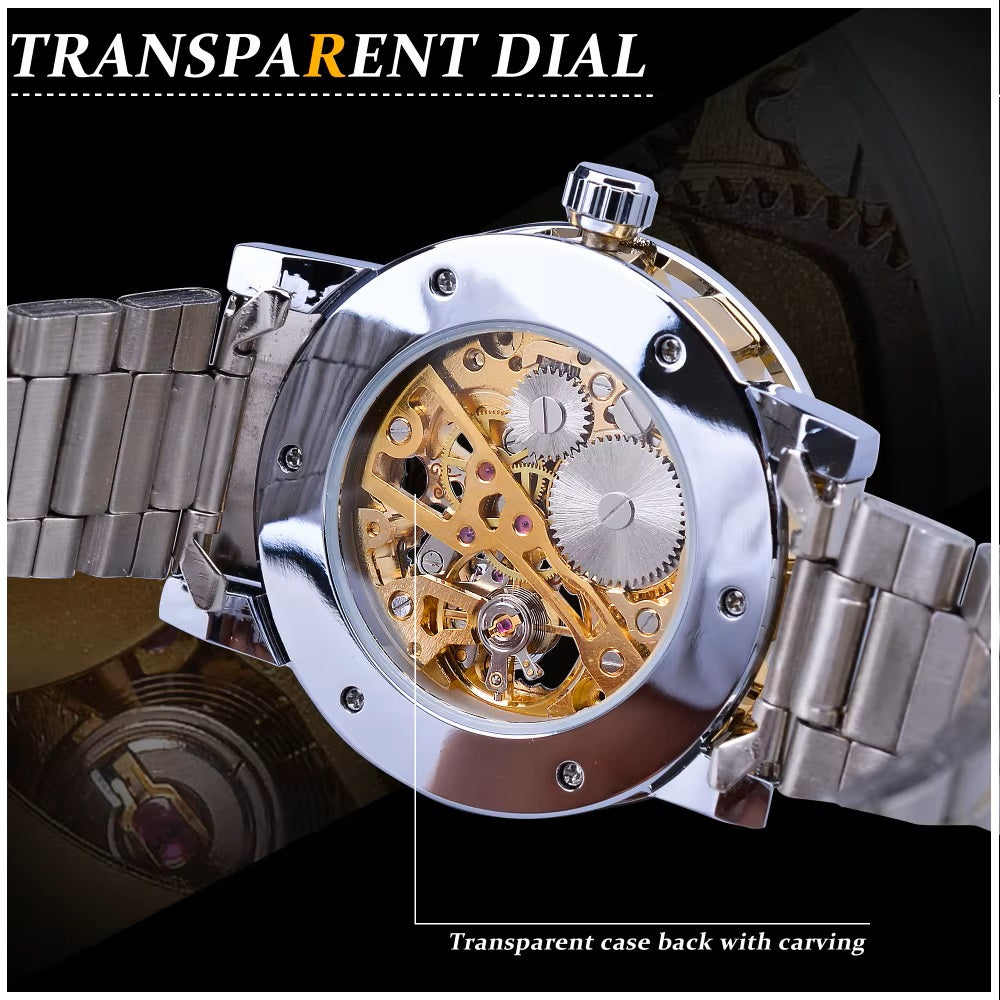 Reloj Mecánico Automático Winner de Lujo Correa Acero Inoxidable