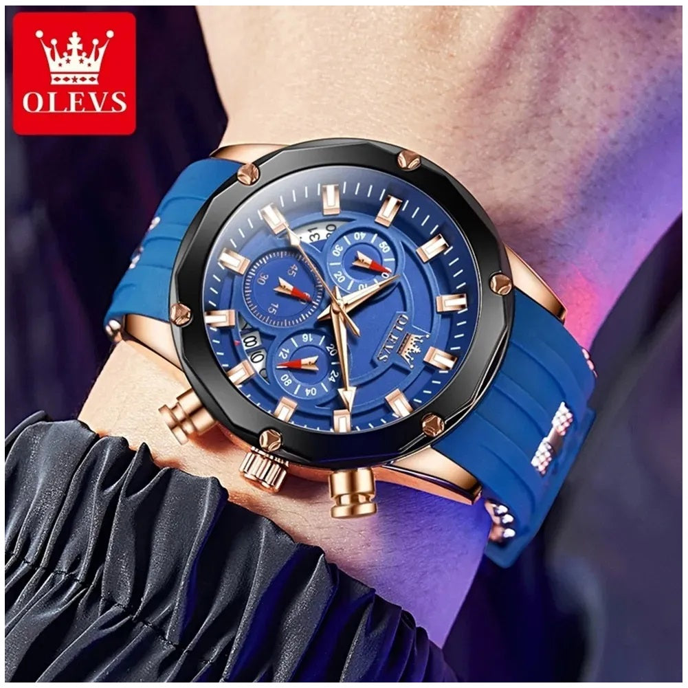 Reloj Cronógrafo Deportivo para Hombre con Calendario Completo Correa de Silicona Azul