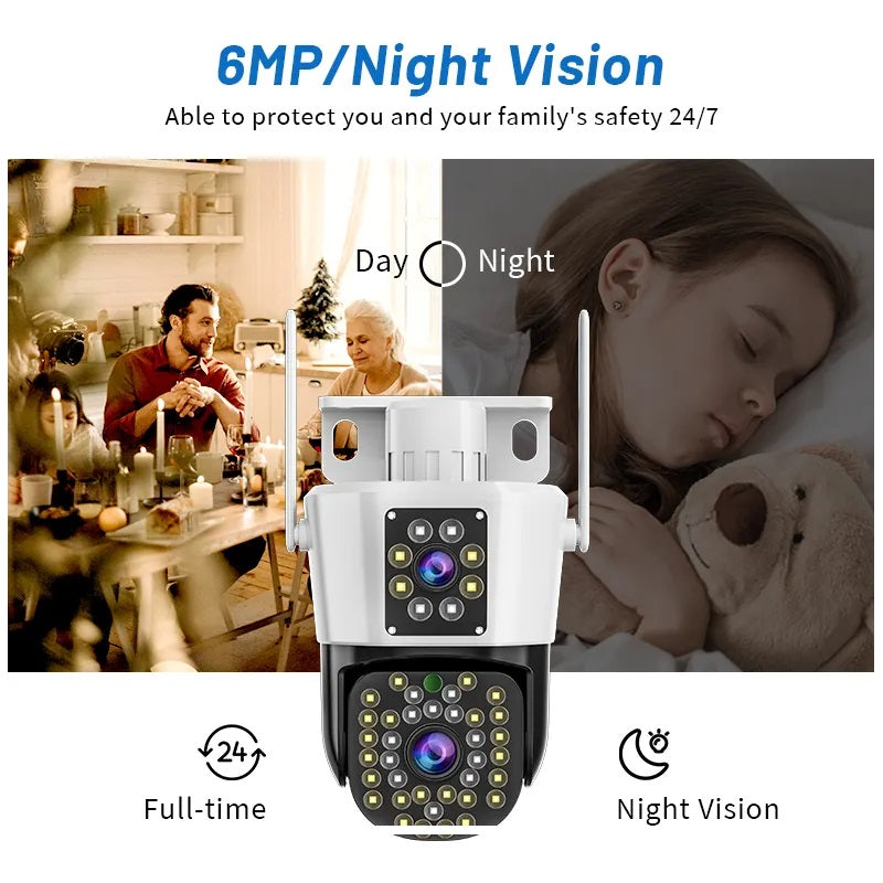 Cámara Seguridad WiFi Doble Lente Monitoreo 360° Full HD 110° Visión