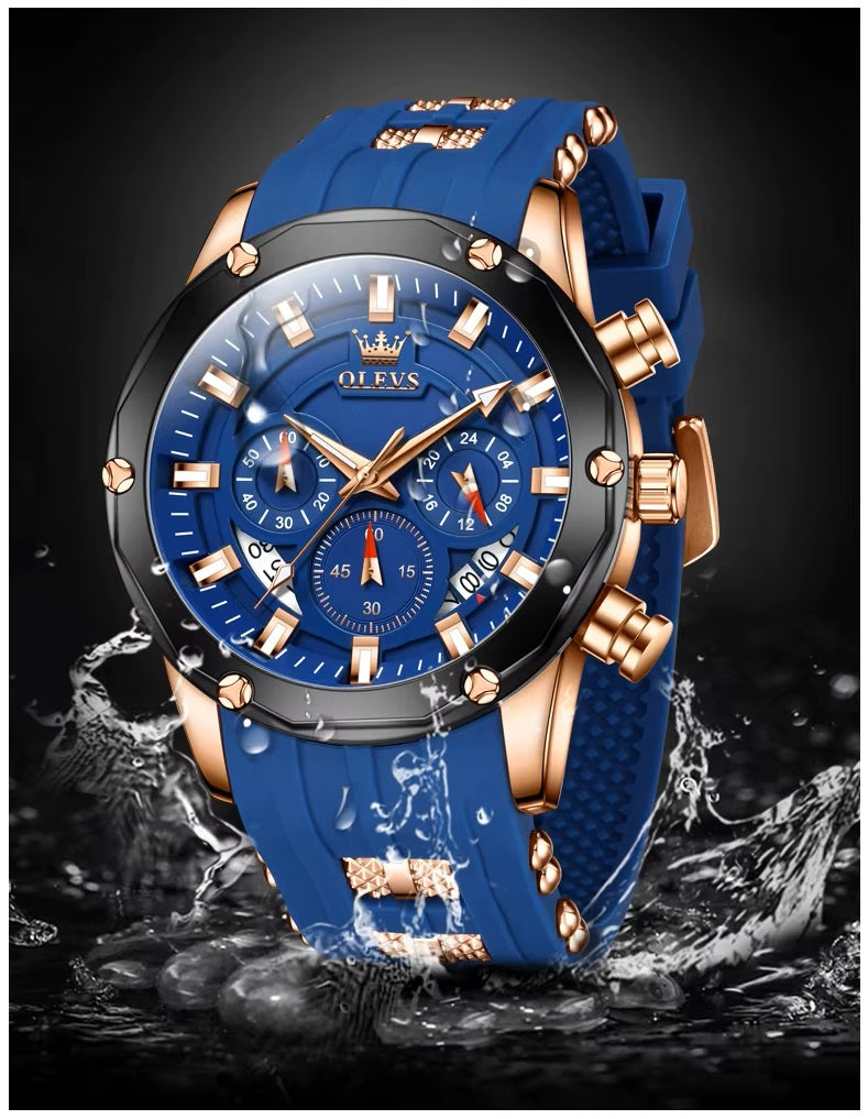 Reloj Cronógrafo Deportivo para Hombre con Calendario Completo Correa de Silicona Azul