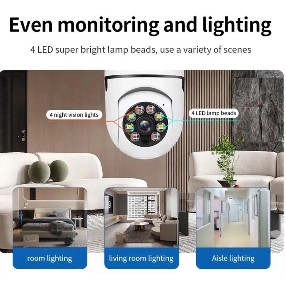 Cámara IP 360° Ampolleta motorizada Full HD Detector de Humo Alarma