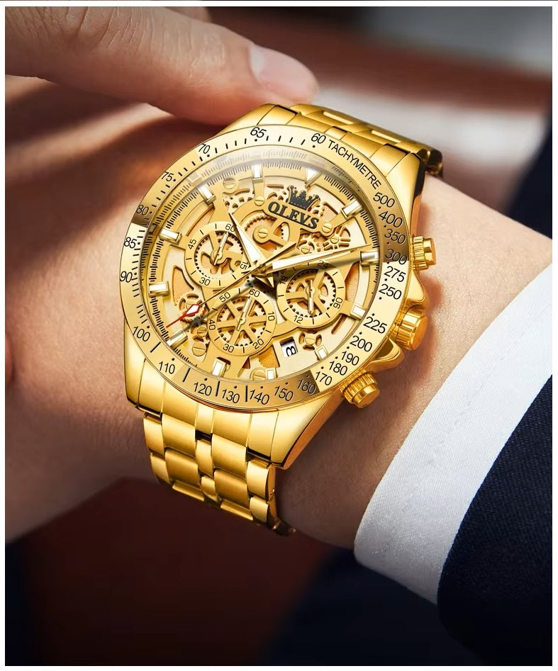 Reloj de Pulsera para Hombre Clásico de Lujo Acero Inoxidable Dorado