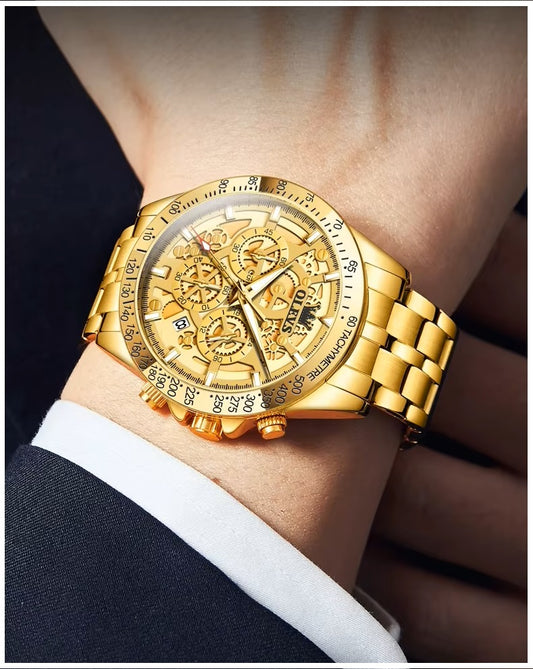 Reloj de Pulsera para Hombre Clásico de Lujo Acero Inoxidable Dorado