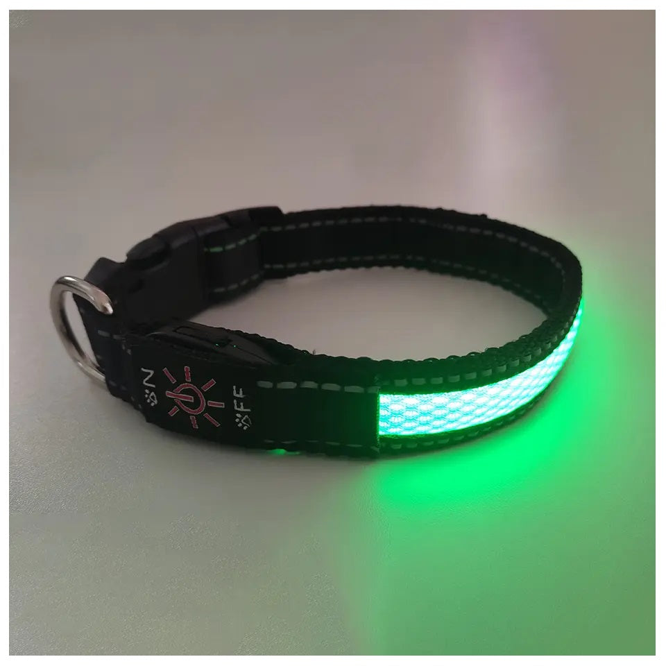 Collar Luz LED 3 modos Luz carga USB Perros Gatos Verde Talla S