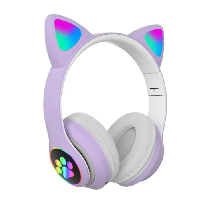 Audífonos inalámbricos Bluetooth RGB Orejas gato BT 5.0 FUCSIA