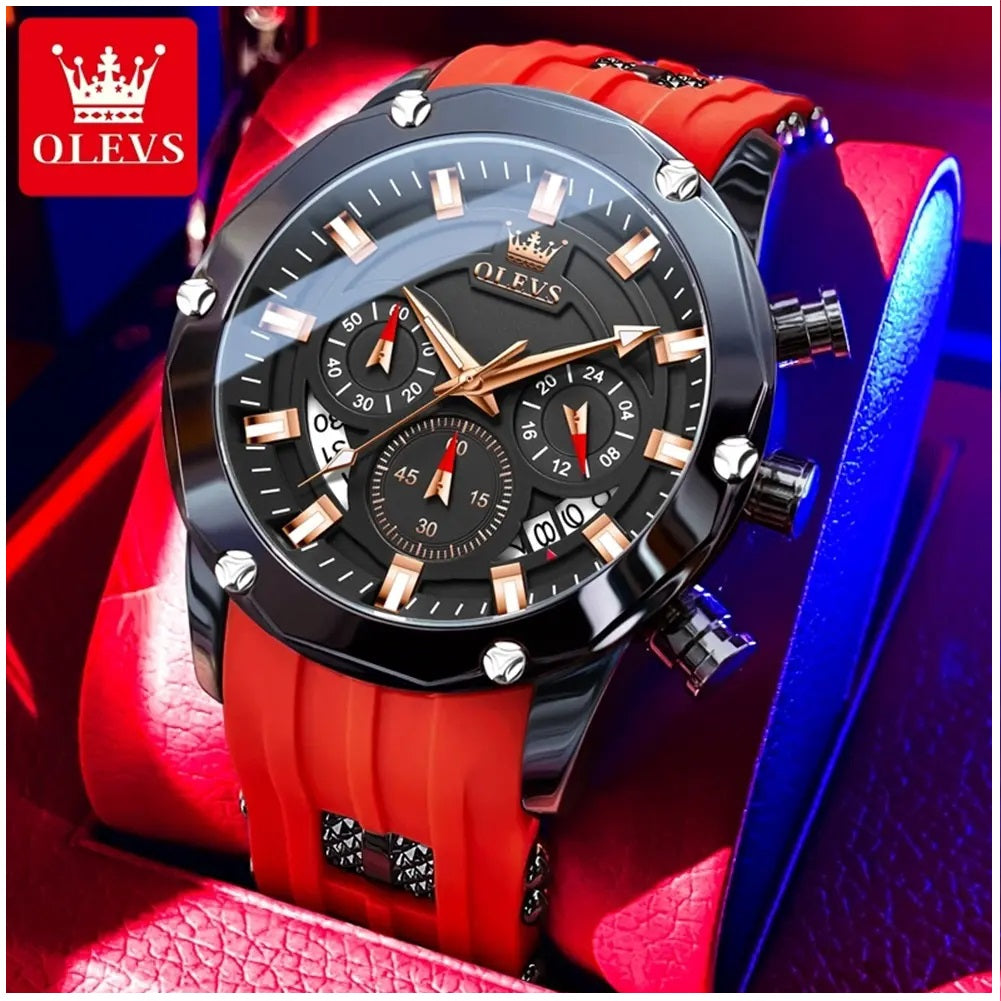 Reloj Quartz Deportivo de Lujo OLEV Cronógrafo Cuarzo Sumergible 30M