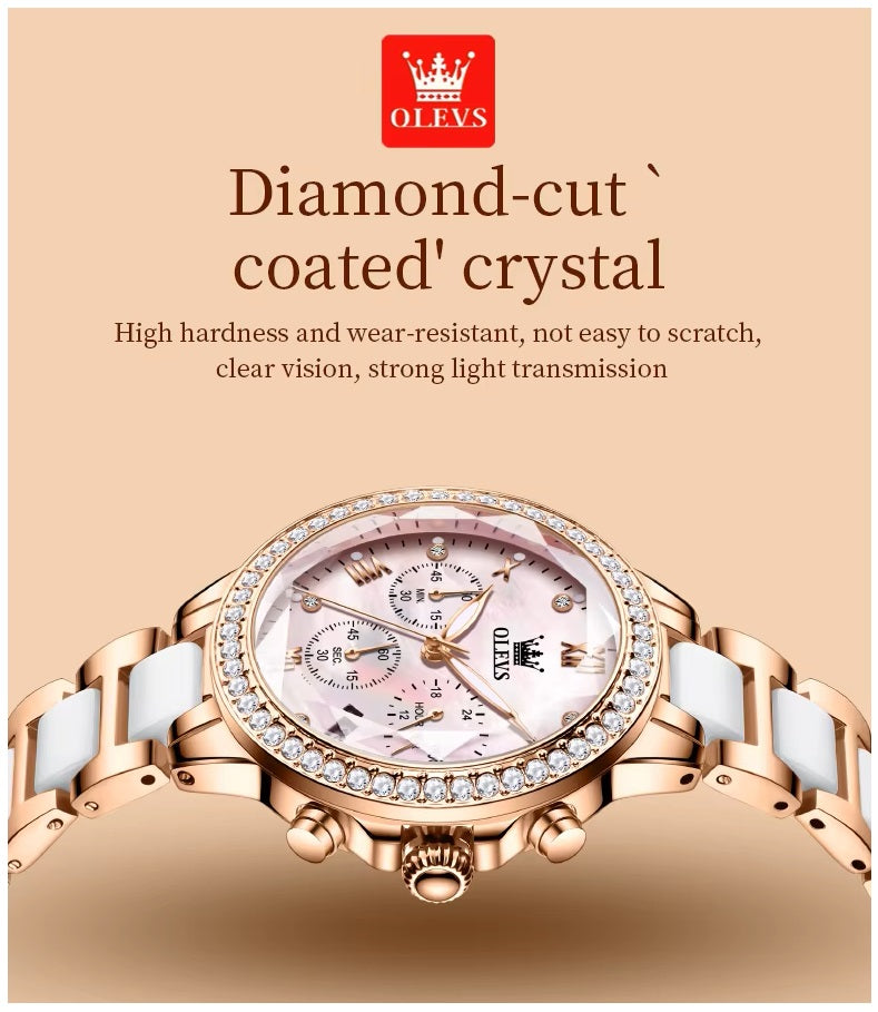Reloj Femenino de Acero Inoxidable Cristal de Corte Diamante