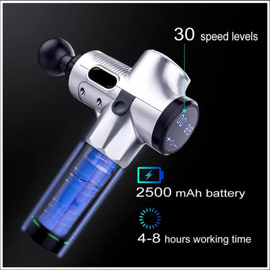 Masajeador Muscular Pistola Gun 30 Velocidades Digital 2500 mAh Gris