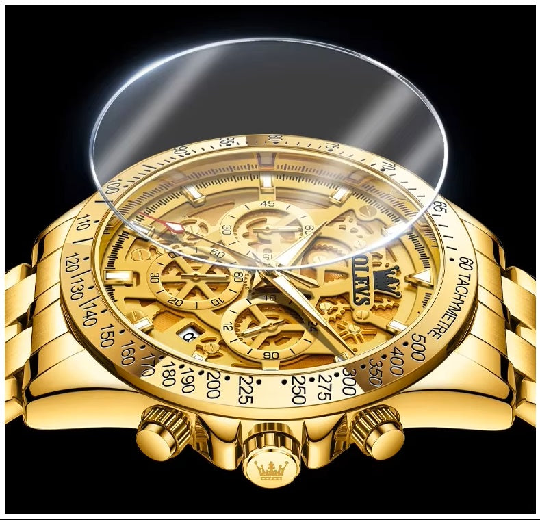 Reloj de Pulsera para Hombre Clásico de Lujo Acero Inoxidable Dorado