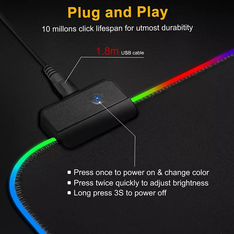 Mousepad Gamer Led RGB USB 80X30cm