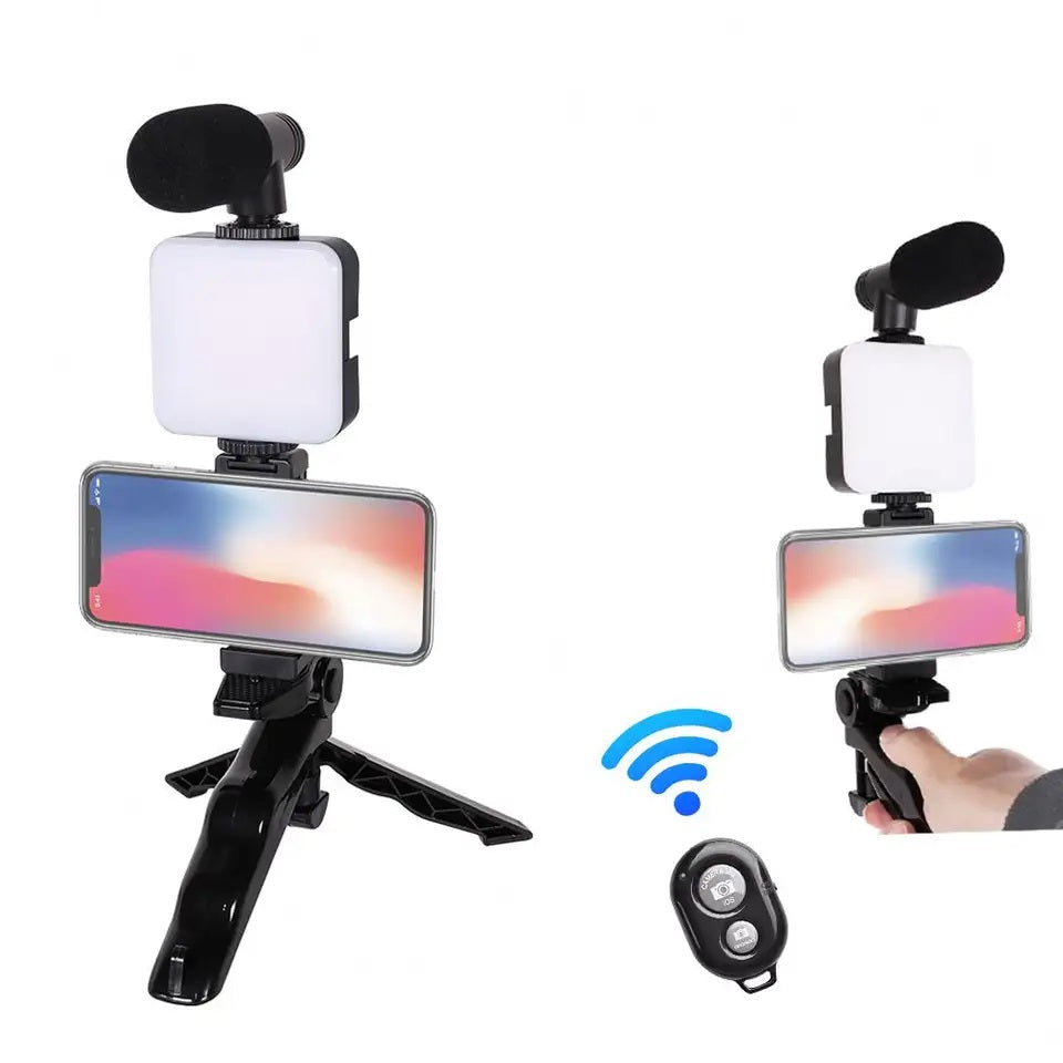 Kit de Grabación Micrófono Luz Led Soporte Control Remoto Trípode