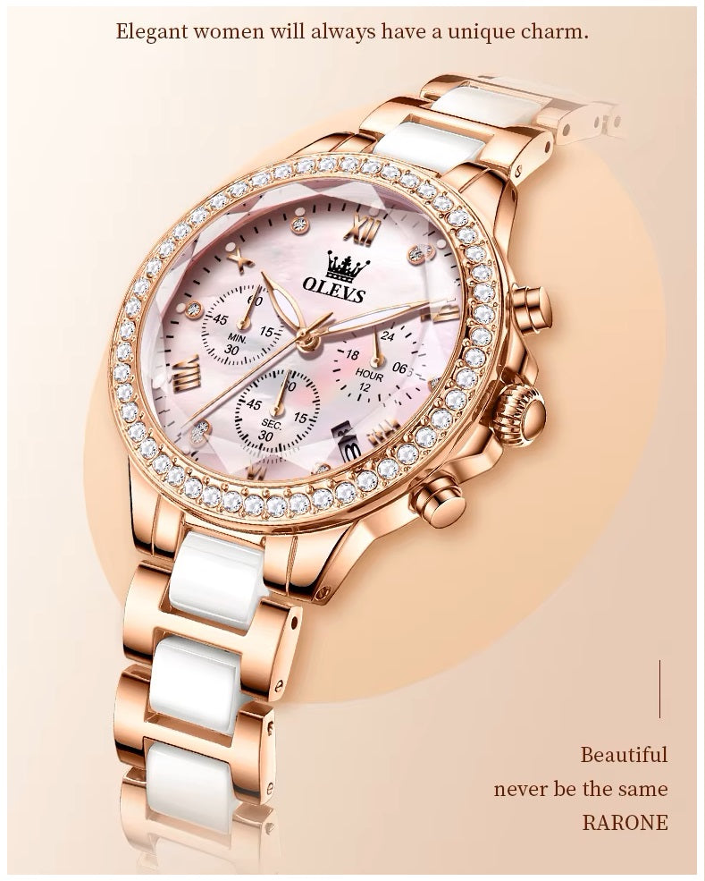 Reloj Femenino de Acero Inoxidable Cristal de Corte Diamante