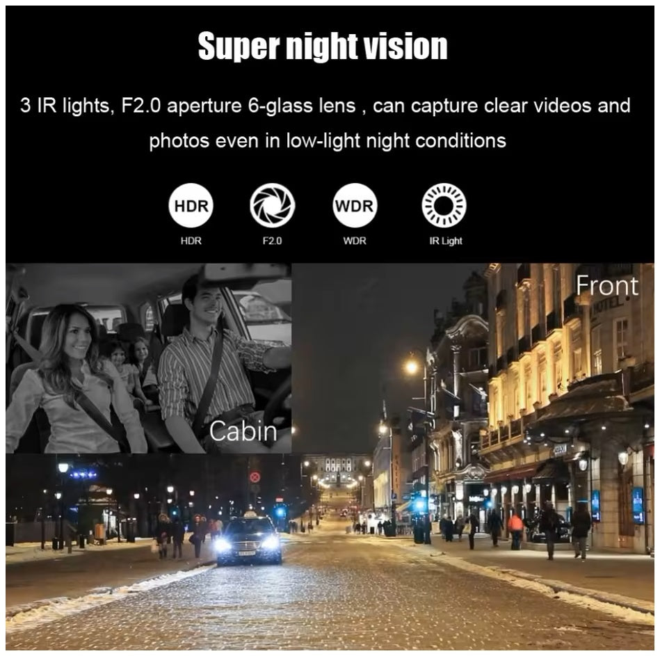 Dash Cam Cámara Dual 1080P Ángulo Amplio de 150° Grabación en Bucle