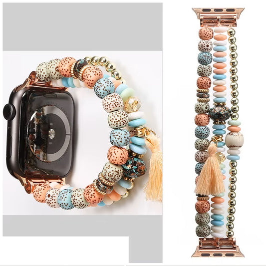 Correa Pulsera Bohemia para Apple Watch 42/44 mm Diseño Artesanal con Cuentas Decorativas