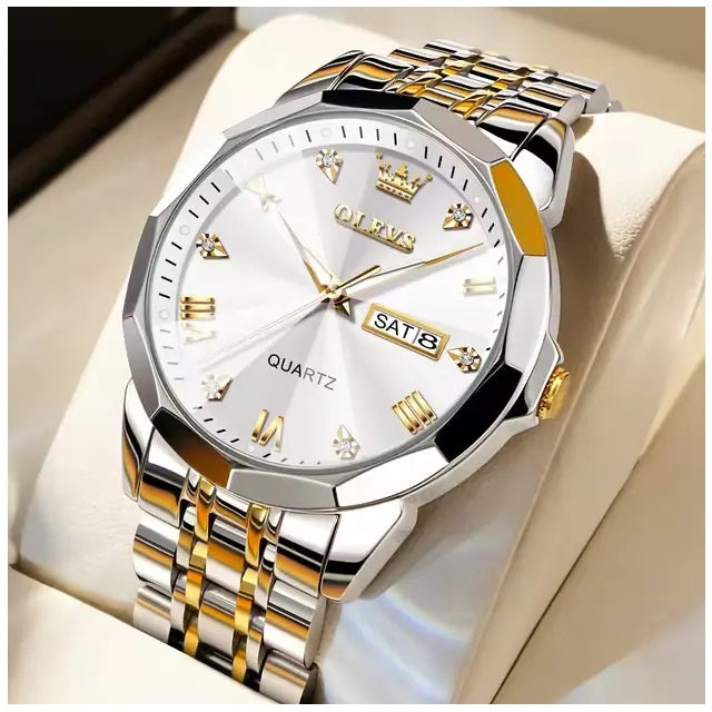 Reloj de Pulsera Hombre de Lujo Correa Bimetálica de Acero Inoxidable