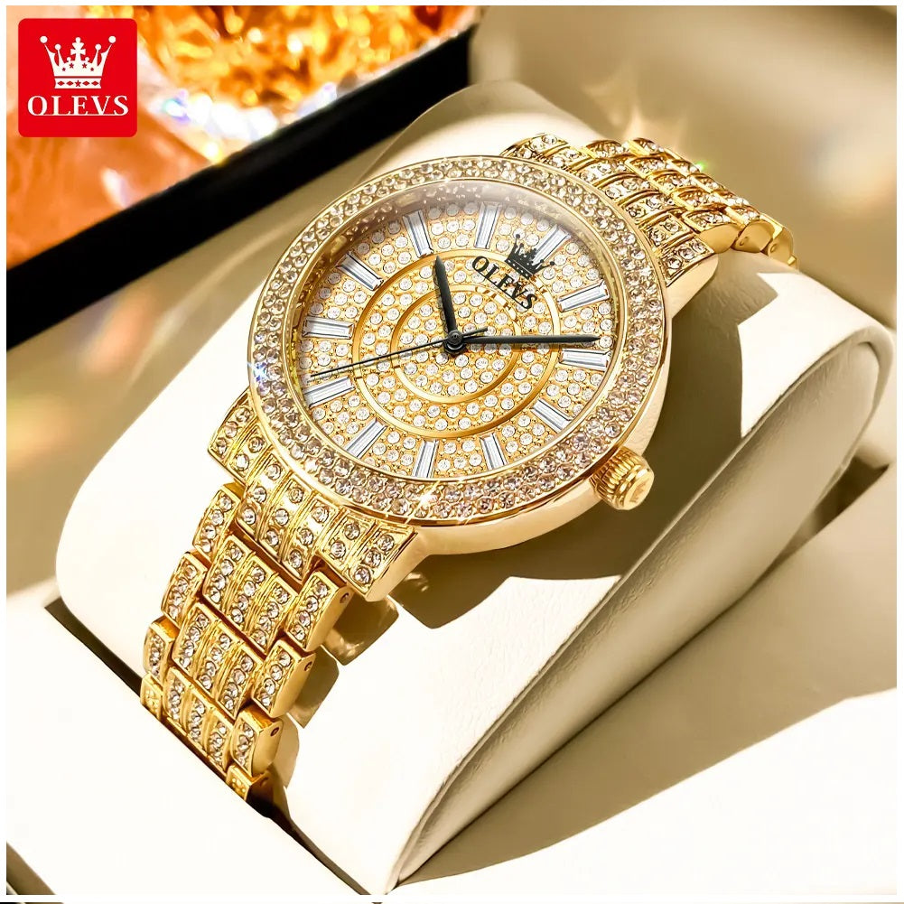 Reloj de Lujo Dorado para Mujer Cuarzo, Cristales y Acabado Metálico