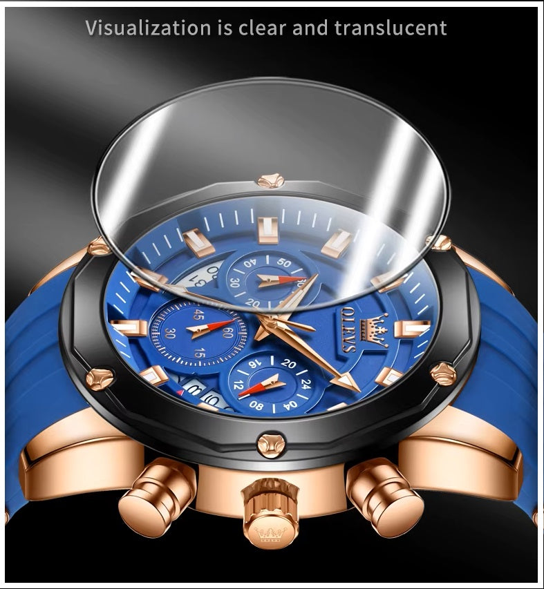 Reloj Cronógrafo Deportivo para Hombre con Calendario Completo Correa de Silicona Azul