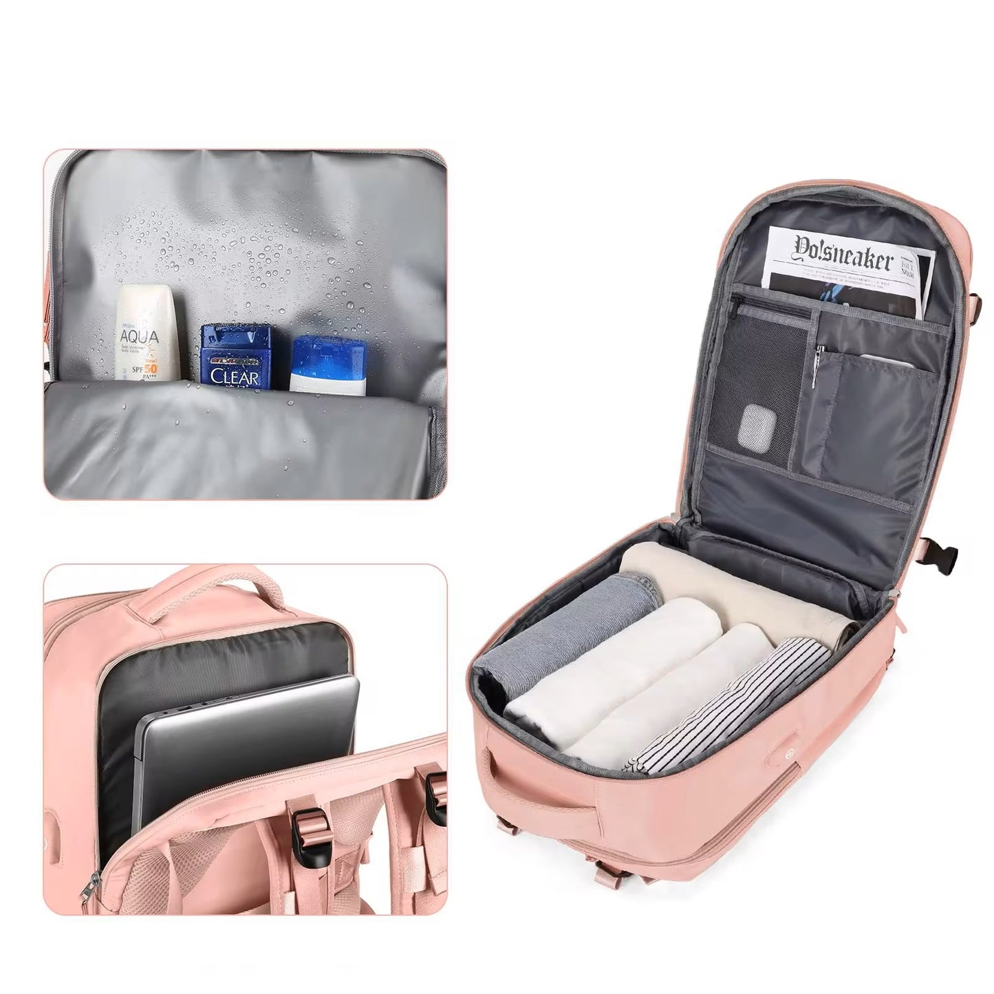 Mochila Femenina Impermeable de Gran Capacidad con Puerto USB