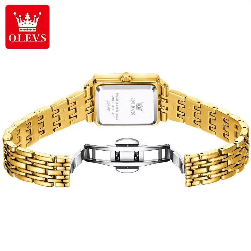 Reloj de Mujer Elegante Rectangular de Acero Inoxidable con Movimiento de Cuarzo, Calendario
