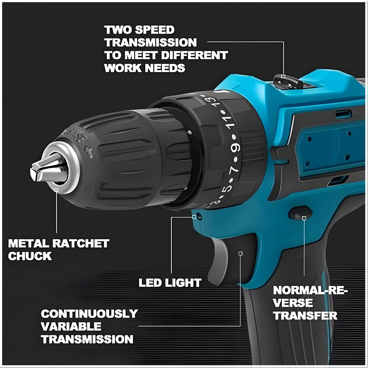 Taladro Portátil Recargable 36V con 24 Accesorios 32Nm Máx. Luz Led