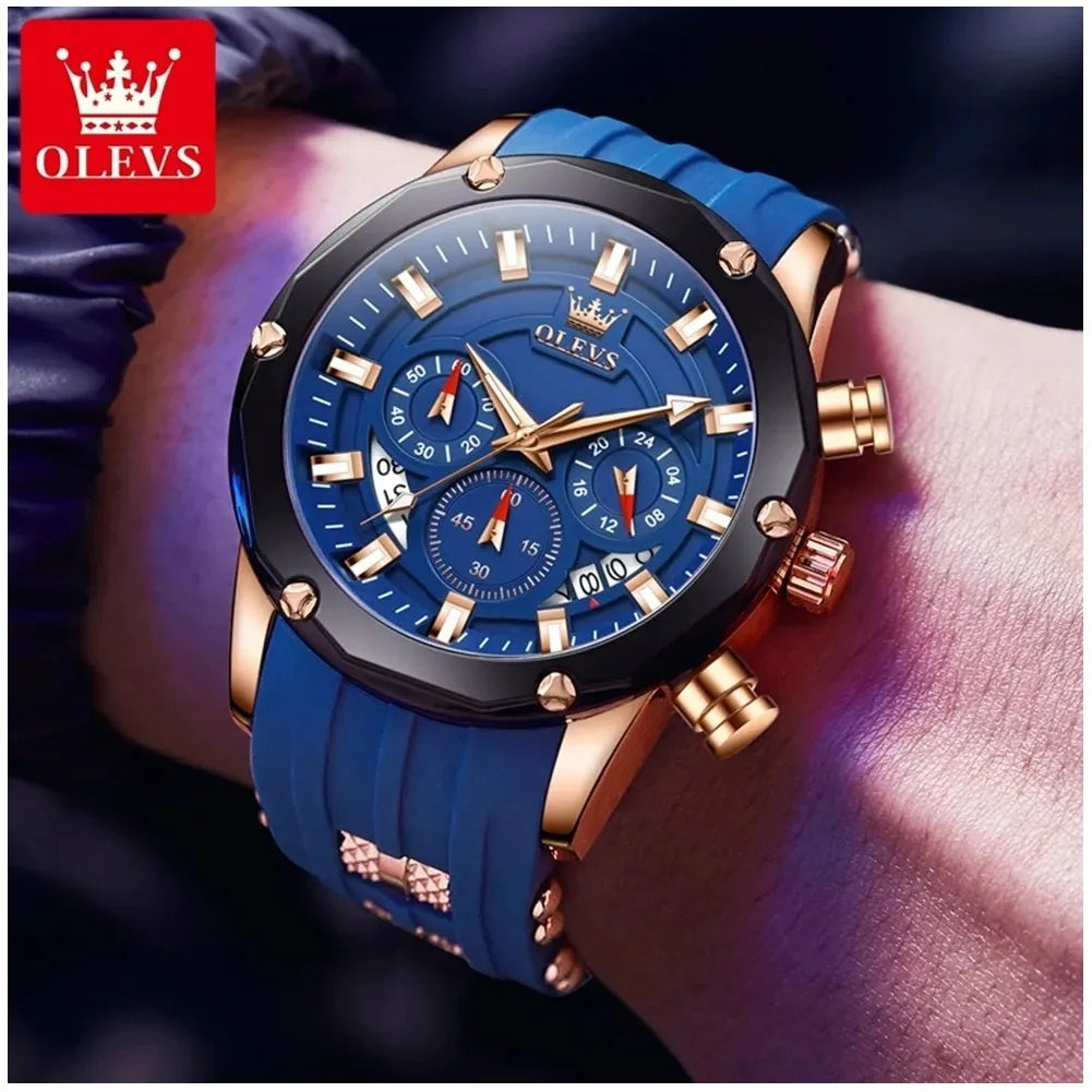 Reloj Cronógrafo Deportivo para Hombre con Calendario Completo Correa de Silicona Azul