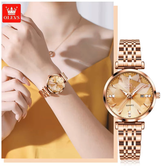 Reloj de Cuarzo para Mujer Esfera Esmeralda Detalles de Cristal Correa Acero Inoxidable