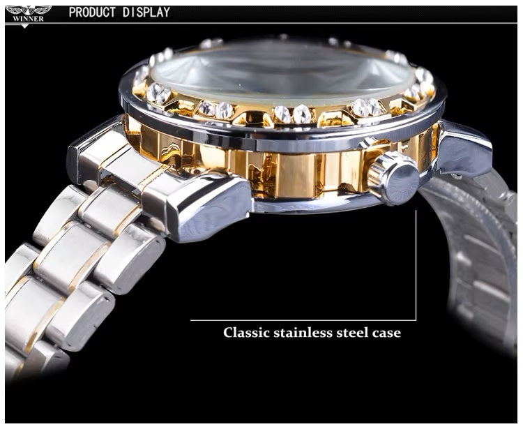 Reloj Mecánico Automático Winner de Lujo Correa Acero Inoxidable
