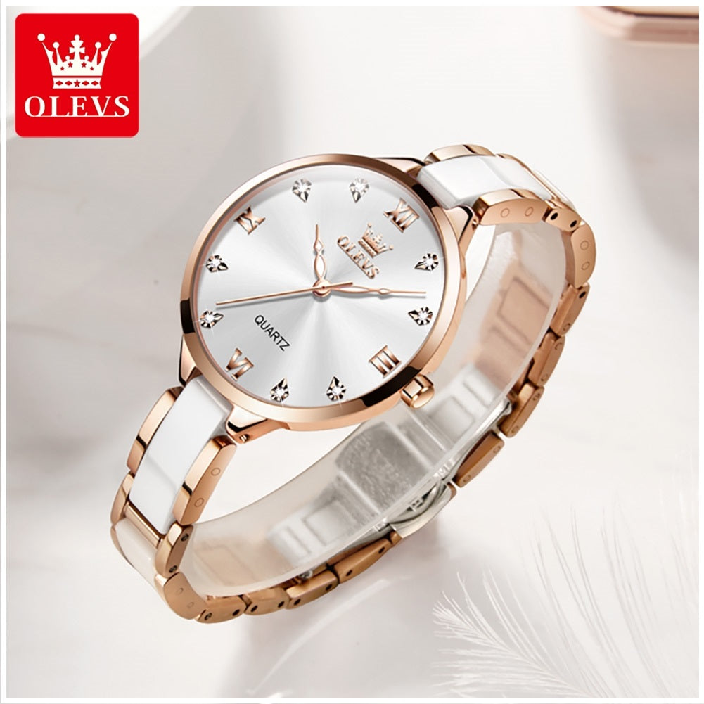 Reloj de Mujer Elegante de Cuarzo Correa de Cerámica Acero Inoxidable