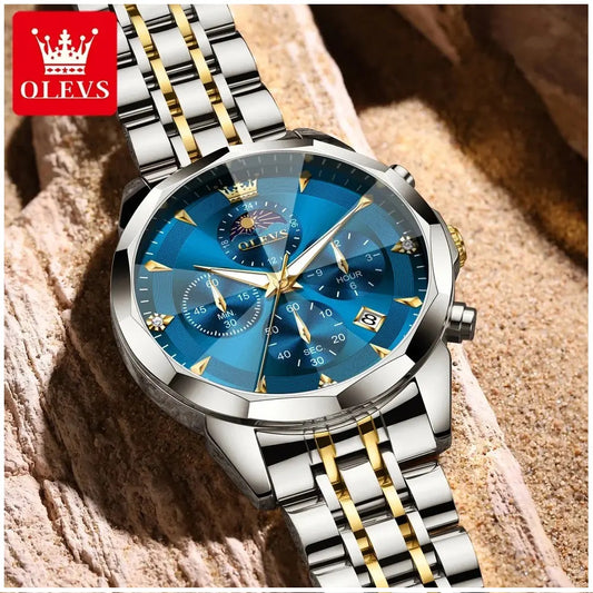 Reloj de Pulsera Hombre Acero Inoxidable Azul con Cronógrafo