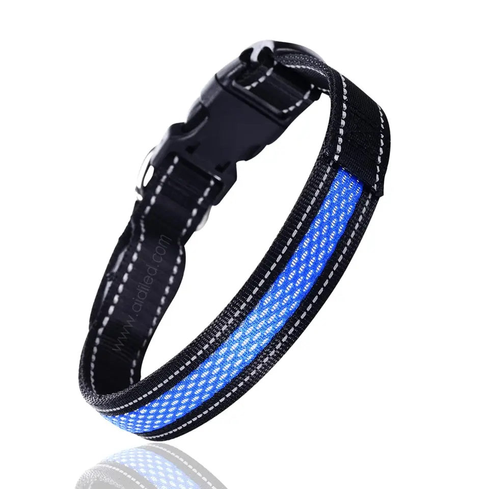 Collar Luz LED 3 modos Luz carga USB Perros Gatos Talla M Azul