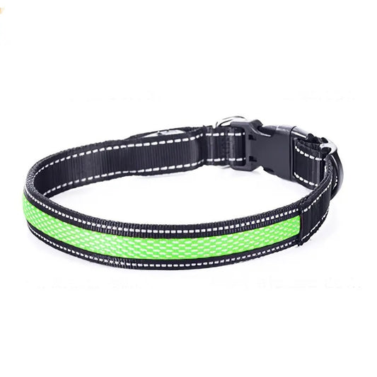 Collar Luz LED 3 modos Luz carga USB Perros Gatos Verde Talla S