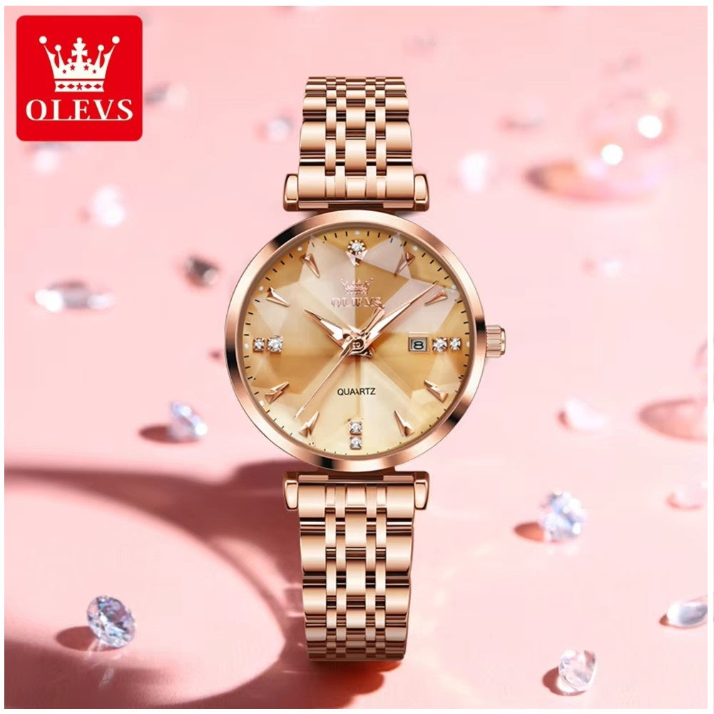 Reloj de Cuarzo para Mujer Esfera Esmeralda Detalles de Cristal Correa Acero Inoxidable