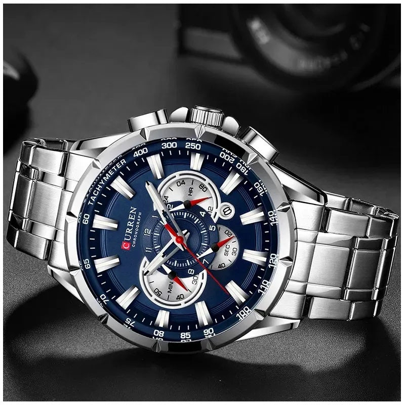 Reloj Hombre Curren Acero Inoxidable Cuarzo Cronógrafo Diseño Elegante