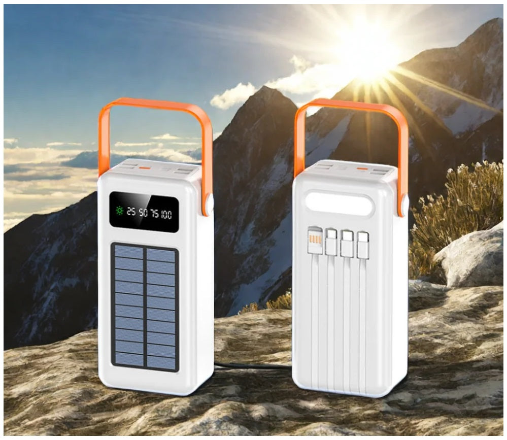 Batería Portátil Power Bank Solar 40000mAh Cables Integrados Luz LED