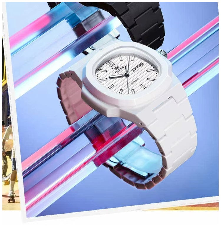 Reloj Deportivo Cuadrado Correa de Resina Moderno y Resistente al Agua