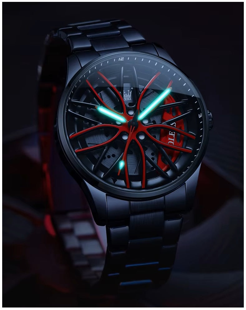 Reloj para Hombre con Diseño Exclusivo Llanta de Coche Giratoria