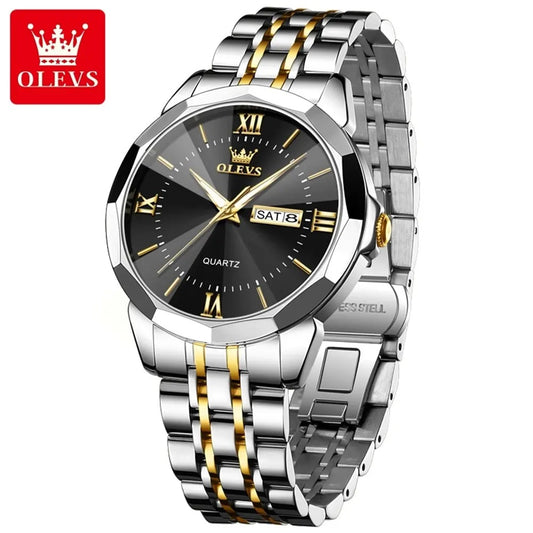 Reloj de Lujo para Hombre Calendario Correa Bicolor Acero Inoxidable