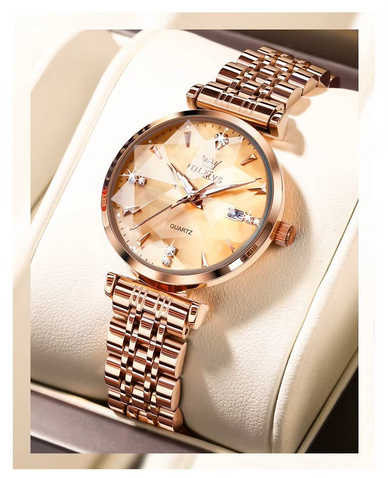 Reloj de Cuarzo para Mujer Esfera Esmeralda Detalles de Cristal Correa Acero Inoxidable