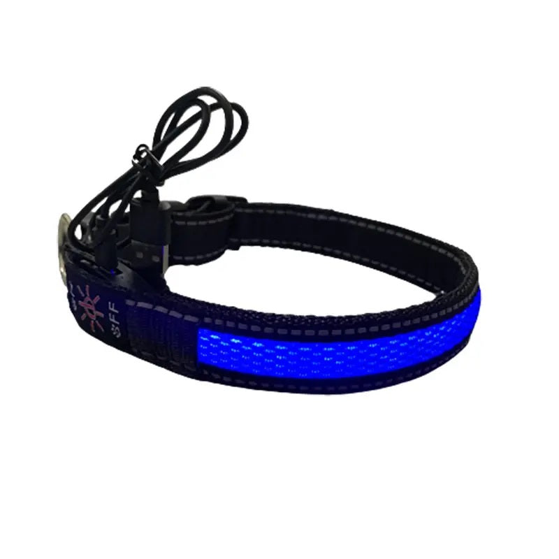 Collar Luz LED 3 modos Luz carga USB Perros Gatos Talla S Azul