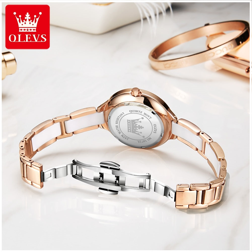 Reloj de Mujer Elegante de Cuarzo Correa de Cerámica Acero Inoxidable