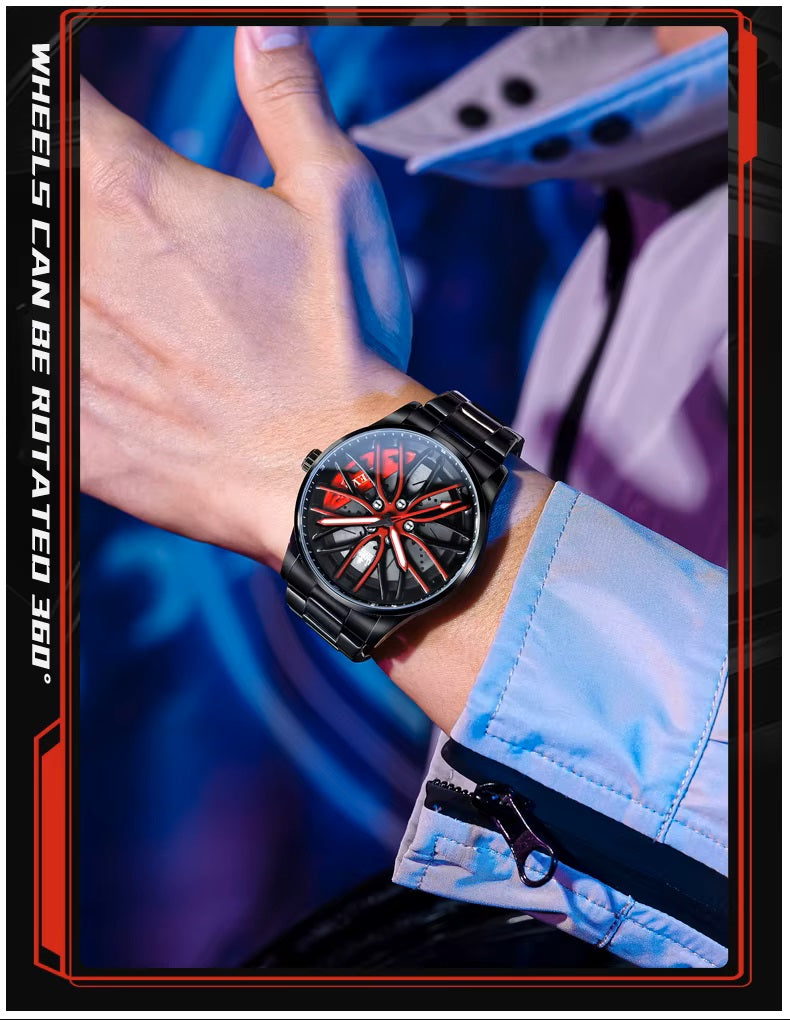 Reloj para Hombre con Diseño Exclusivo Llanta de Coche Giratoria