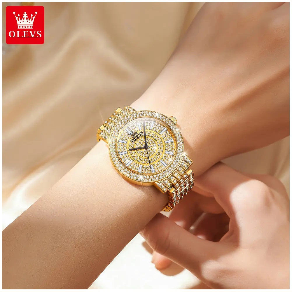 Reloj de Lujo Dorado para Mujer Cuarzo, Cristales y Acabado Metálico