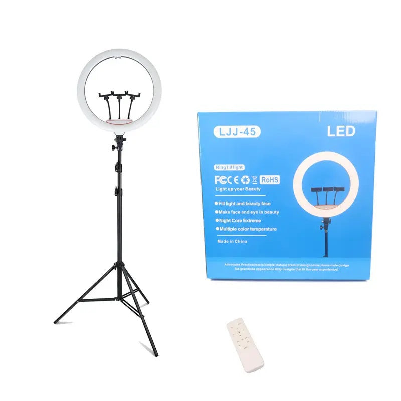 Aro LED de 18 Pulgadas y 45cm 3 soportes control remoto y atril de 2.10 mts