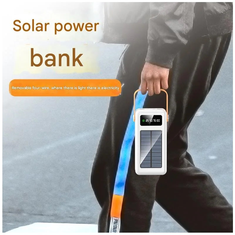Batería Portátil Power Bank Solar 40000mAh Cables Integrados Luz LED