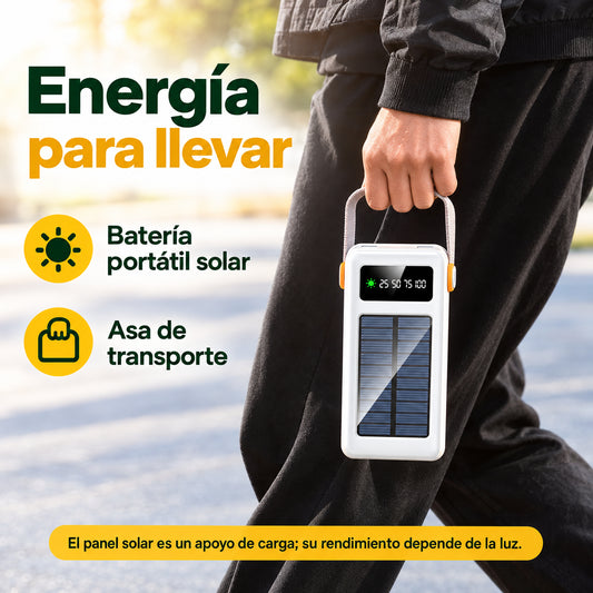 Power Bank Solar con Cables Integrados y Luz LED – Blanco · información en castellano