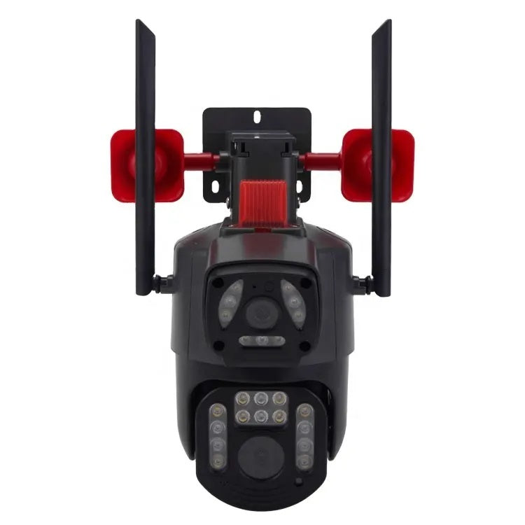 Cámara Seguridad WiFi Doble Lente Sirena Baliza IP23 LED HD Cobertura
